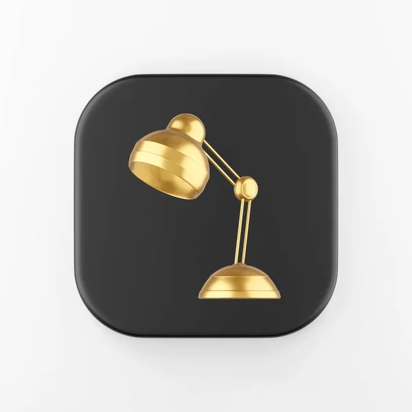 Значок Золотой Настольной Лампы Рендеринг Черного Квадрата Кнопка Ключа Интерфейс — стоковое фото