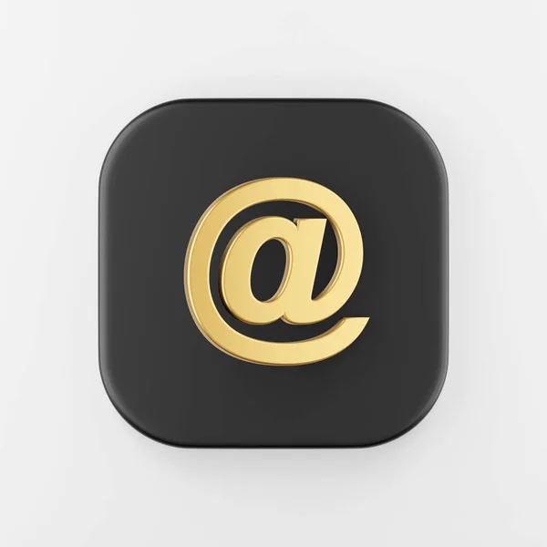 Mail Symbol Złotej Ikony Znak Renderowanie Czarny Kwadrat Klawisz Przycisk — Zdjęcie stockowe