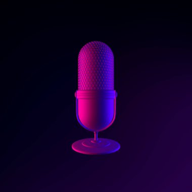 Mikrofon neon ikonu. 3 boyutlu ui ux arayüz ögesi oluşturuluyor. Koyu parlak sembol
