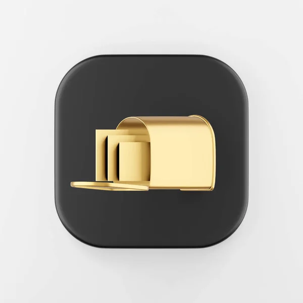 文字付きの金のメールボックスアイコン 黒の四角形キーボタンの3Dレンダリング Uxインターフェイス要素 — ストック写真