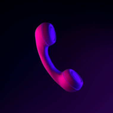 Klasik telefon ahizesi neon ikonu. 3 boyutlu ui ux arayüz ögesi oluşturuluyor. Koyu parlak sembol