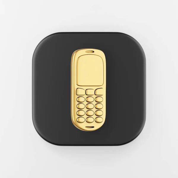 Goldenes Handy Symbol Rendering Schwarze Quadratische Taste Schnittstelle Element — Stockfoto