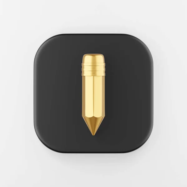 Gold Pencil Icon Rendering Black Square Key Button Interface Element — Stock Photo, Image