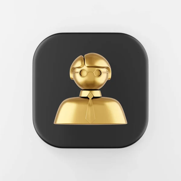 黄金の男のアイコン 3Dレンダリング黒の四角形のキーボタン インターフェイスUi Ux要素 — ストック写真