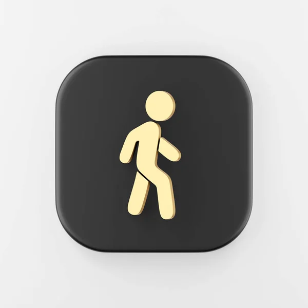 Golden Walking Man Flat Outline Icon Rendering Black Square Button — Stock Photo, Image
