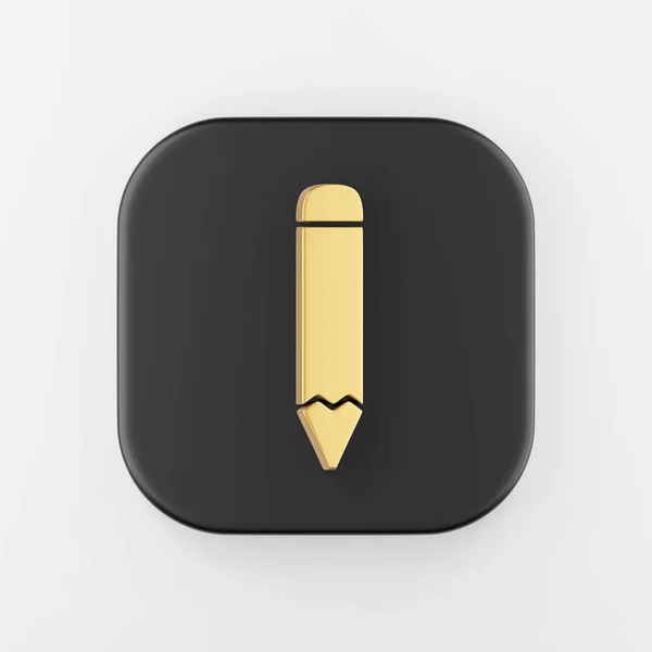 金の鉛筆フラットアウトラインアイコン 3Dレンダリング正方形の黒いキーボタン インターフェイスUi Ux要素 — ストック写真