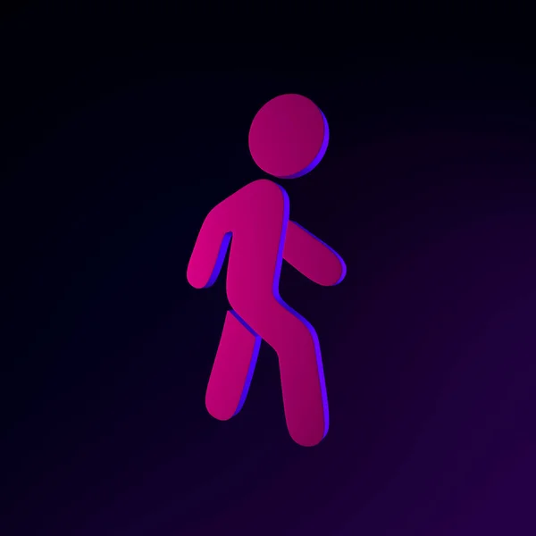 ネオン歩行男フラットアウトラインアイコン 3DレンダリングUi Uxインターフェース要素 暗い輝くシンボル — ストック写真