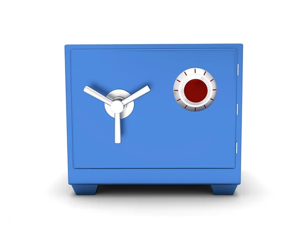 Biztonsági széf található kék színű, fehér háttér előtt. 3D render — Stock Fotó