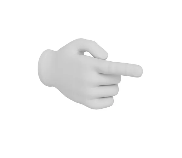 3D біла людська рука. Палець ліворуч або праворуч. Білий фон — стокове фото