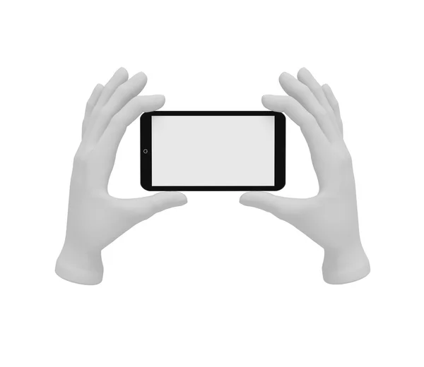 3d white human hand holding a laptop . White background. — Stock Photo, Image