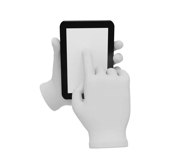 3d white human hand holding a laptop . White background. — Stock Photo, Image