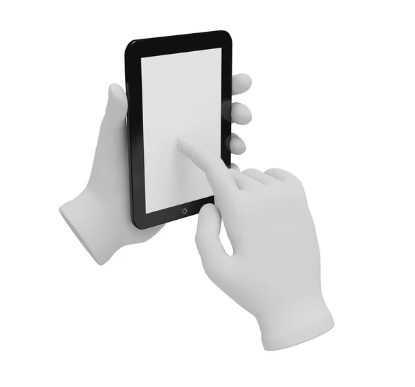 3d white human hand holding a laptop . White background. — Stock Photo, Image