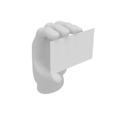 3D beyaz insan açık el bir kartta bulunur. Beyaz arka plan.