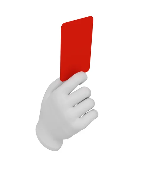 3d white human open hand holds a red card. White background. — Stock Photo, Image