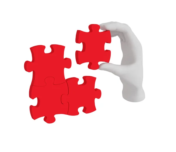 3d white human hand connecting puzzle 3d. White background. — Stock Photo, Image