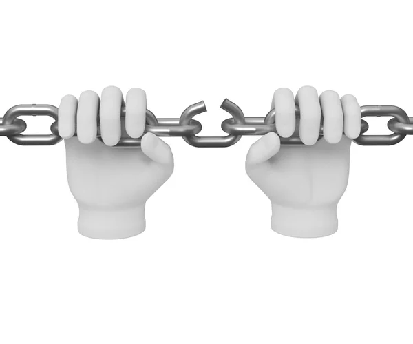 3d white human hand breaks the chain 3d. White background. — Stock Photo, Image