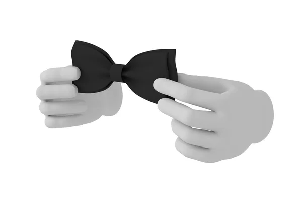 3d mão humana branca endireita gravata arco. Fundo branco . — Fotografia de Stock