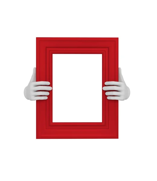 Two hands holding a red rectangular picture frame. 3d. Isolated. — Stock Photo, Image