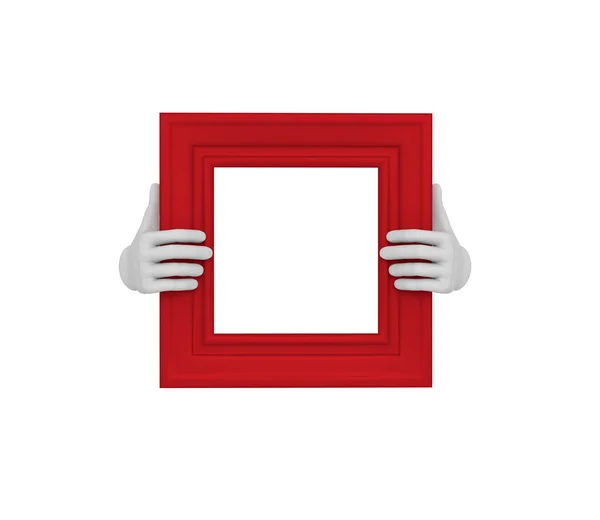 Two hands holding a red square picture frame. 3d. Isolated. — Stock Photo, Image