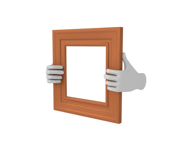 Two hands holding a brown square picture frame. 3d. Isolated. — Stock Photo, Image