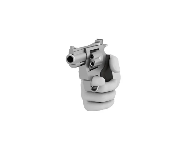 Hand in a white glove holding a revolver. 3d render. White backg — Stockfoto