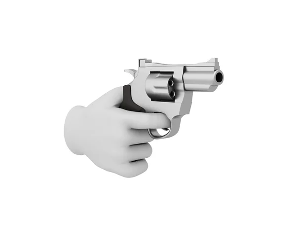 Mano en un guante blanco sosteniendo un revólver. 3D render. Respaldo blanco — Foto de Stock