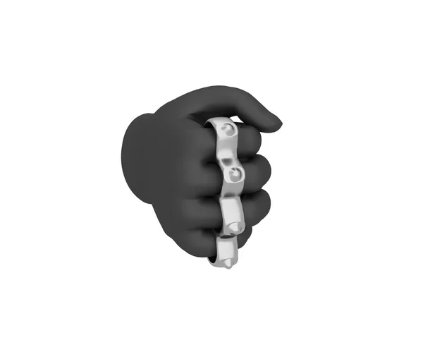 Hand in a black glove holding a knuckles. 3d render. White backg — 스톡 사진