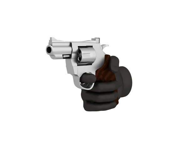 Hand in a black glove holding a revolver. 3d render. White backg — Stock Photo, Image