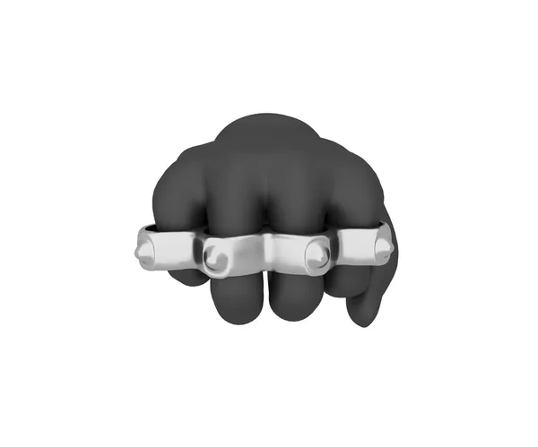 Hand in a black glove holding a knuckles. 3d render. White backg — 스톡 사진