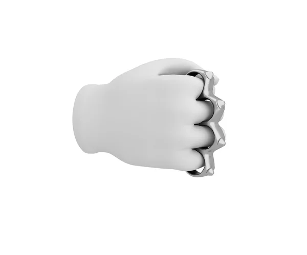 Hand in a white glove holding a knuckles. 3d render. White backg — 图库照片