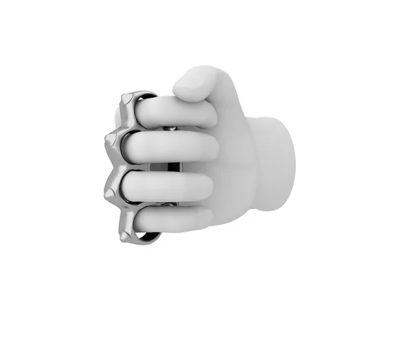 Hand in a white glove holding a knuckles. 3d render. White backg — 스톡 사진