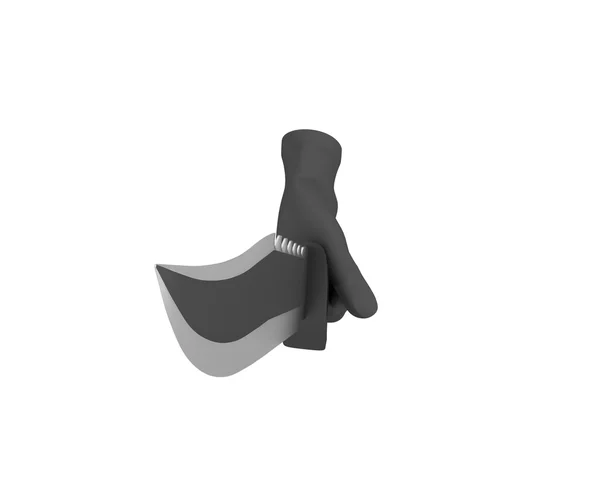 Hand in a black glove holding a knife. 3d render. White backgrou — Zdjęcie stockowe