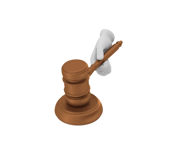 Hand in a white glove holding a gavel. 3d render. White backgrou — Stock Fotó