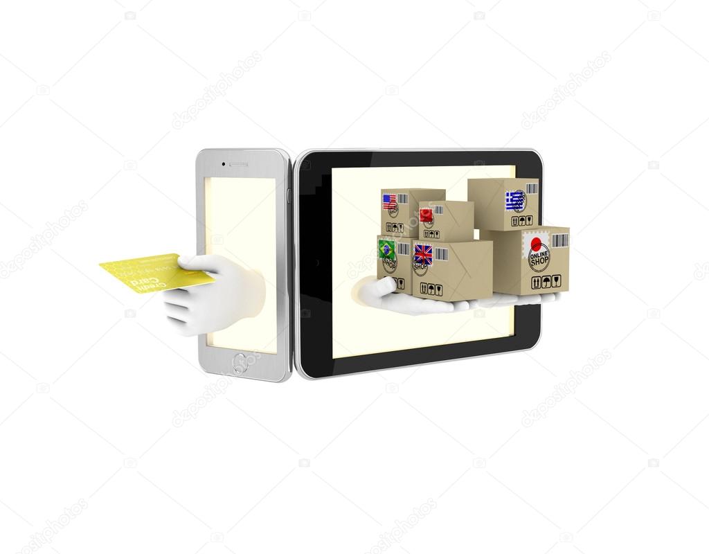 Internet trade in your phone. 3d illustration on a white backgro