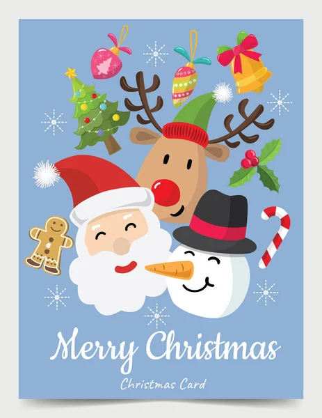 Рождественский Санта Клаус Снеговик Оленья Карточка Иллюстратора Векторный Дизайн — стоковый вектор
