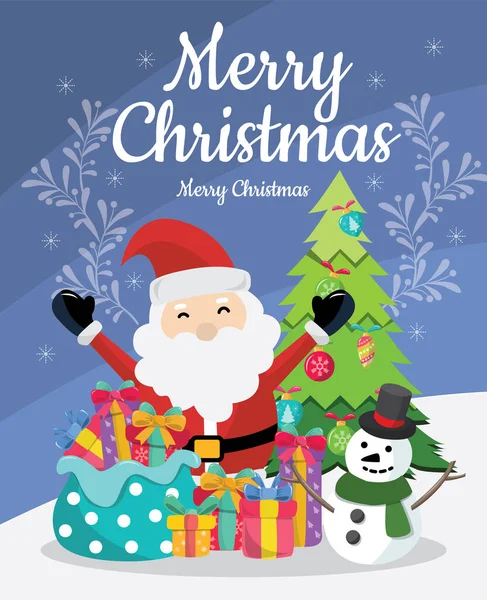Рождественский Фон Снеговик Санта Клаус Подарок Иллюстратор Векторный Дизайн — стоковый вектор