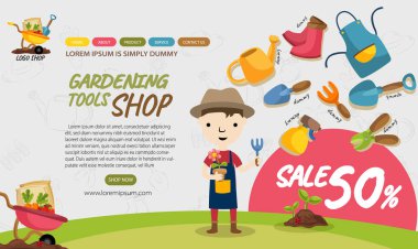 Web pankartı vektör illüstrasyon arka plan bahçe araçları bahçe ekipmanları Design