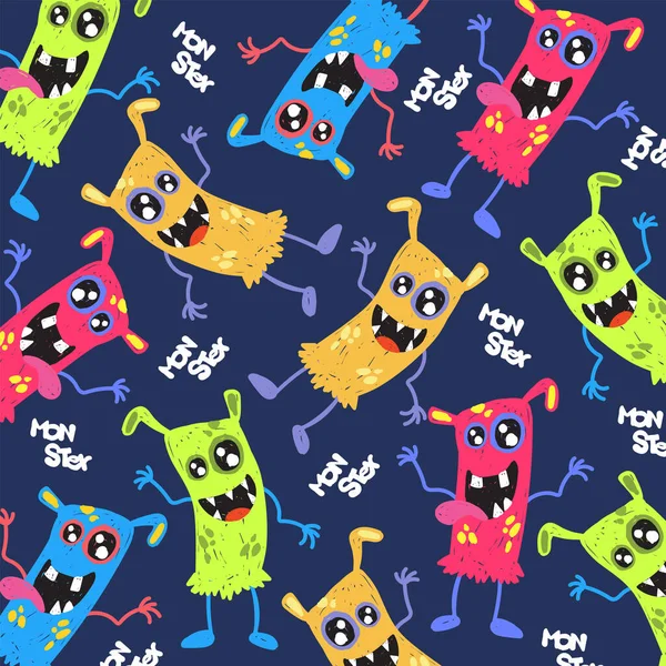 Pattern Banner Monster Alien Cute Colorful Happy Smile Background Templat — Stock Vector