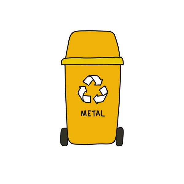 Recycling Mülleimer Metall Doodle Symbol Vektorillustration — Stockvektor