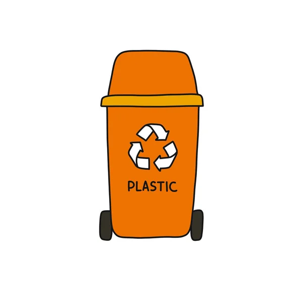 Recycling Mülleimer Kunststoff Doodle Symbol Vektorillustration — Stockvektor