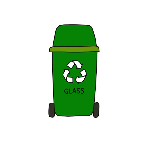 Recycle Garbage Can Glass Doodle Icon Vector Illustration — Stock Vector