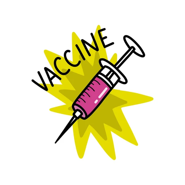 Vaccin Spuit Doodle Pictogram Vector Illustratie — Stockvector