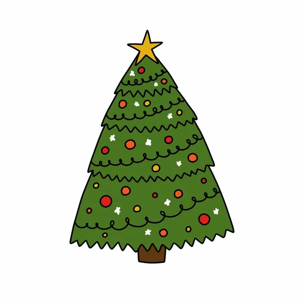 Icona Doodle Albero Natale Illustrazione Vettoriale — Vettoriale Stock