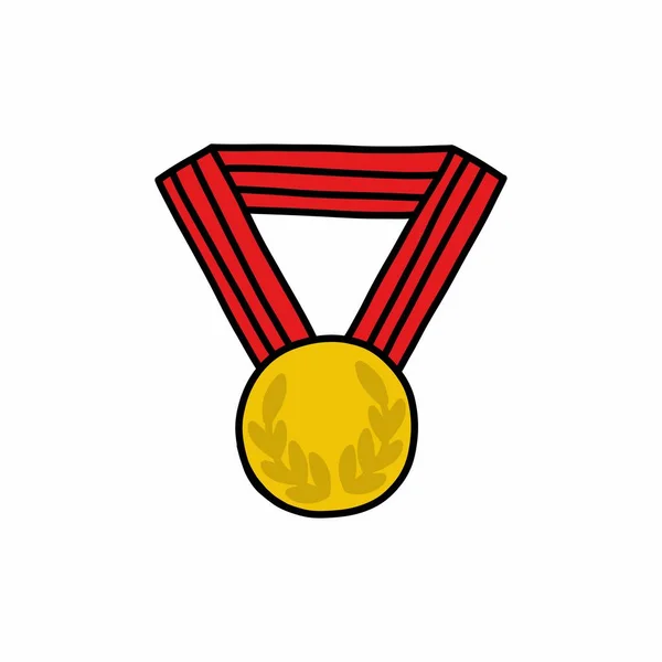 Χρυσό Μετάλλιο Doodle Εικονίδιο Διανυσματική Απεικόνιση — Διανυσματικό Αρχείο