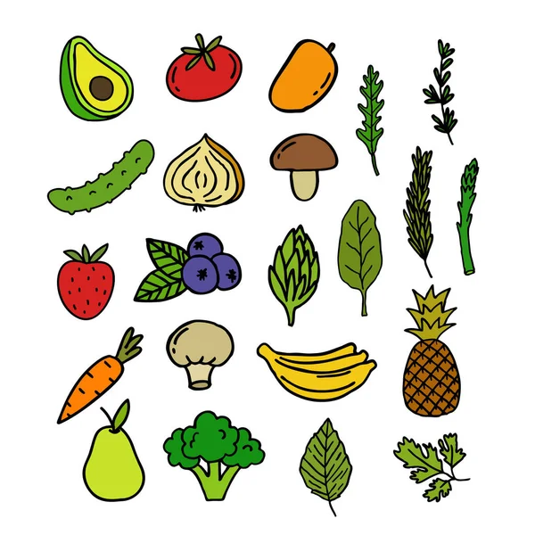 Set Icone Scarabocchi Frutta Verdura Illustrazione Vettoriale — Vettoriale Stock