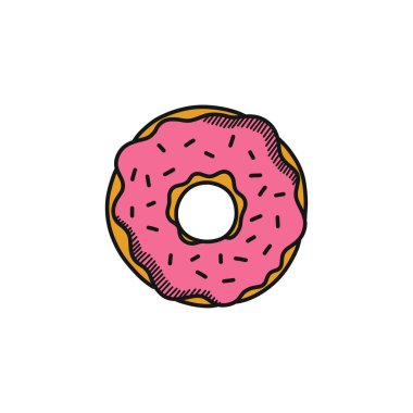 donut doodle simgesi, vektör illüstrasyonu