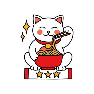 Maneki neko doodle simgesi, vektör illüstrasyonu