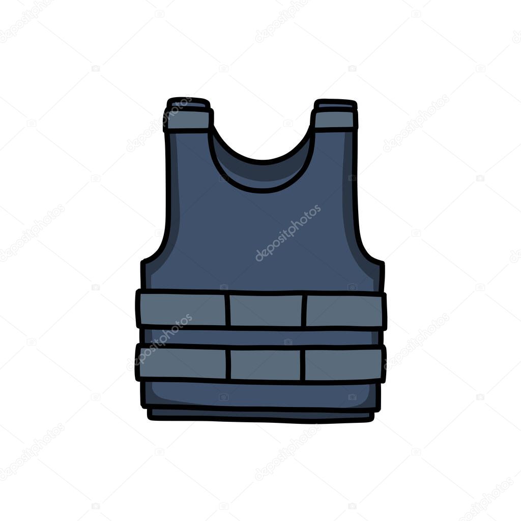 Bulletproof vest doodle icon, vector illustration