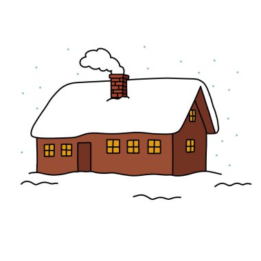 karlı ev karalama simgesi, vektör illüstrasyonu