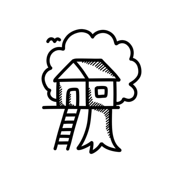 Árvore Casa Doodle Ícone Ilustração Vetorial — Vetor de Stock